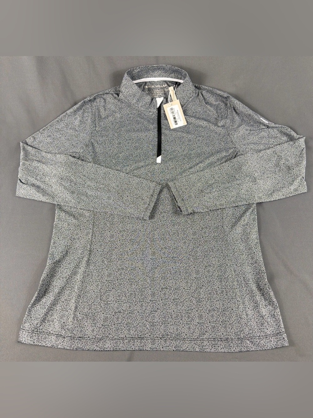 Peter Millar Womens Golf Pullover Sleeve Logo Printed 1/4 Zip Large Black $115